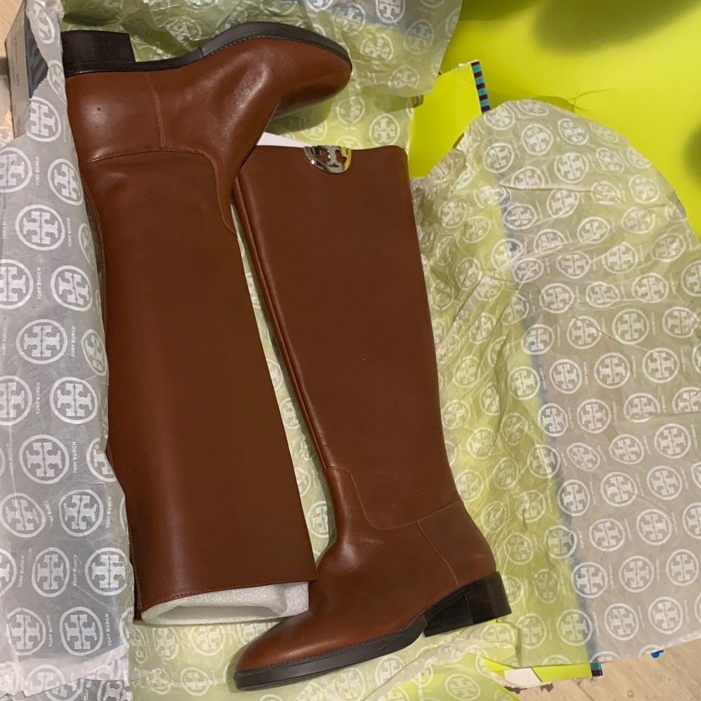 Tory Burch Chestnut Leather Knee-High Boots